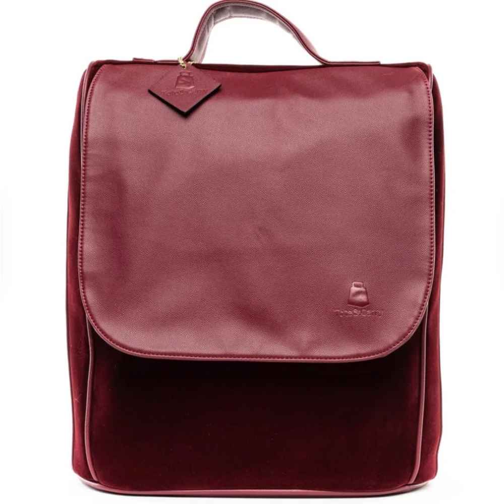 BURGUNDY VELOUR BACKPACK. In EUC with dust bag. Perfect for fall travel. 🍂
